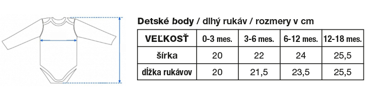 Veľkostná tabuľka body dlhý rukáv