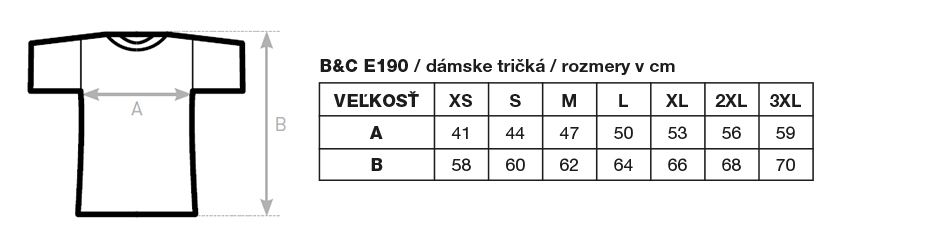 Veľkostná tabuľka E190 dámske tričká