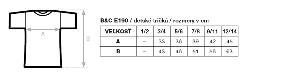 Veľkostná tabuľka E190 detské tričká