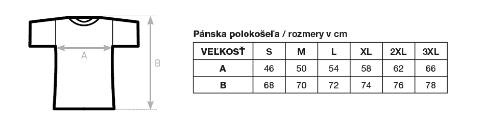 Veľkostná tabuľka polokošeľa pánska